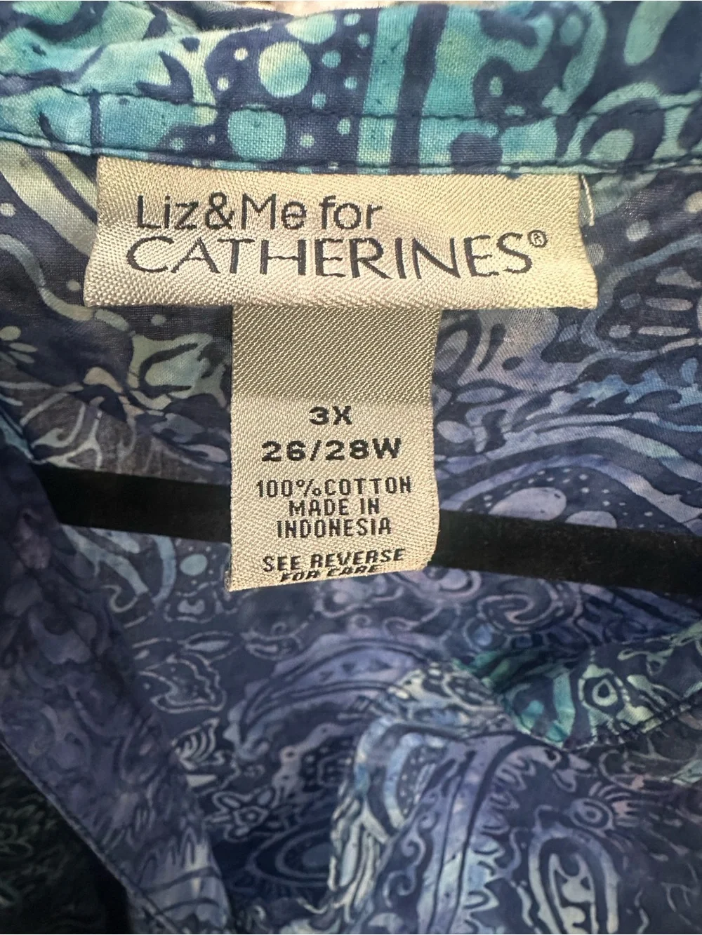 Catherines Blue Paisley Casual Button-Down Shirt
